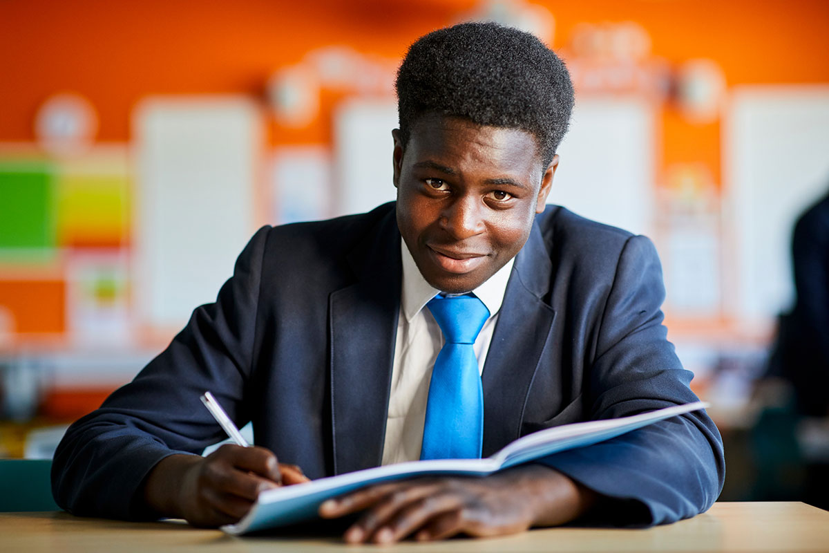 A student studying in class